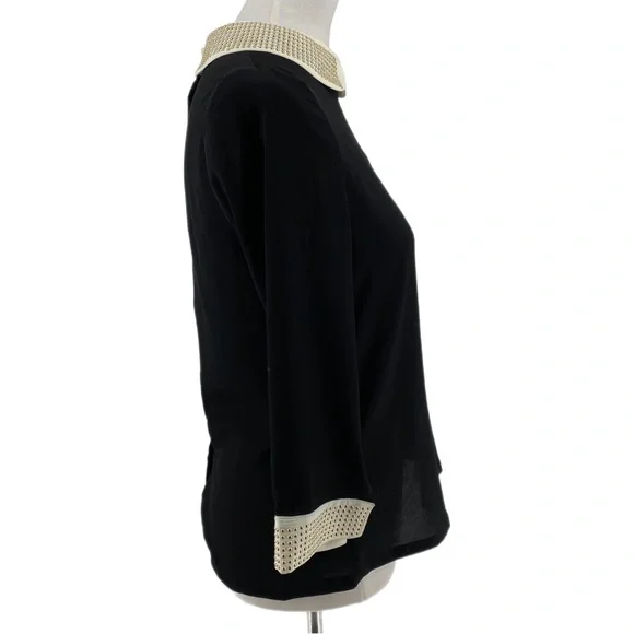 I. Madeline Black & Cream Beaded Trim Long Sleeve Shirt - Picture 4 of 7